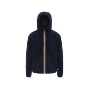 Kway Herren-Fleeceblazer in Dunkelblau mit Sherpa-Futter, Kapuze und kontrastierendem goldenen Reißverschluss für die Freizeit