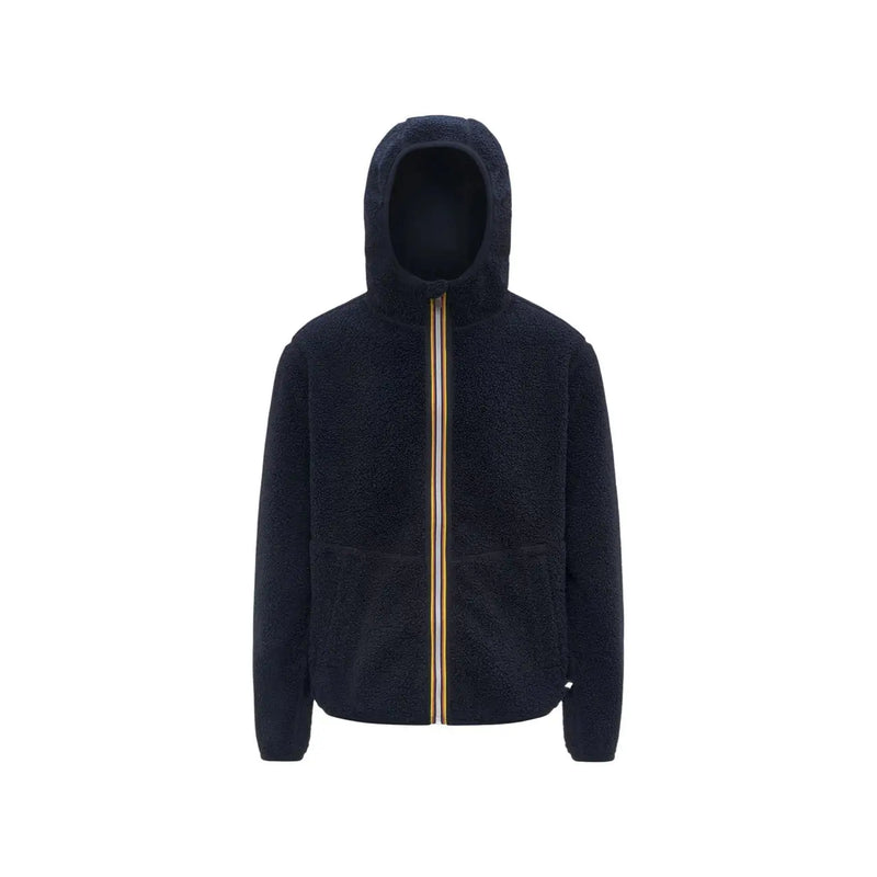 Kway Herren-Fleeceblazer in Dunkelblau mit Sherpa-Futter, Kapuze und kontrastierendem goldenen Reißverschluss für die Freizeit