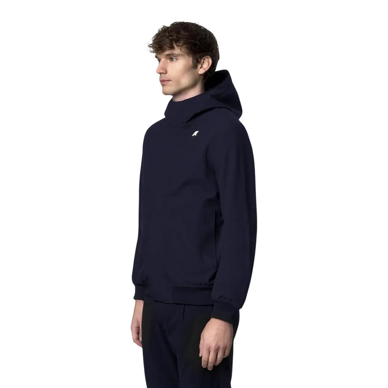 Blazer d'hiver à capuche bleu marine pour homme Kway, en polyamide, avec petit logo blanc sur le devant.
