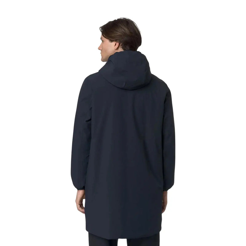 Veste blazer à capuche Kway pour homme, en polyester bleu marine foncé élégant, au design minimaliste et au tissu lisse.