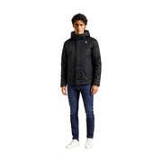 Kway mens winter blazer black polyester hooded jacket with a subtle white logo on the chest front view