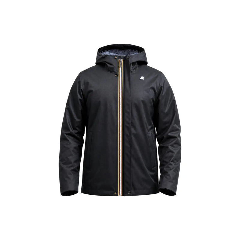 Kway mens winter blazer black polyester waterproof hooded jacket with gold zipper and subtle chest logo