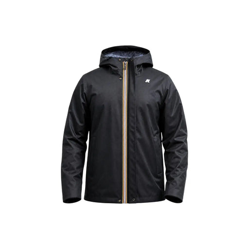Kway mens winter blazer black polyester waterproof hooded jacket with gold zipper and subtle chest logo