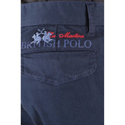 Dark blue denim La Martina men cotton trousers with embroidered british polo branding and white polo player logo