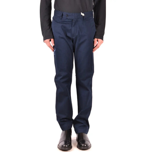 Navy blue La Martina men trousers made of chino fabric with a subtle embroidered logo on the waistband