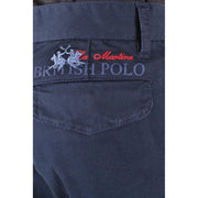 Dunkelblaue La Martina Herren-Denimhose mit gesticktem British Polo-Logo (weißes Logo und roter Schriftzug)