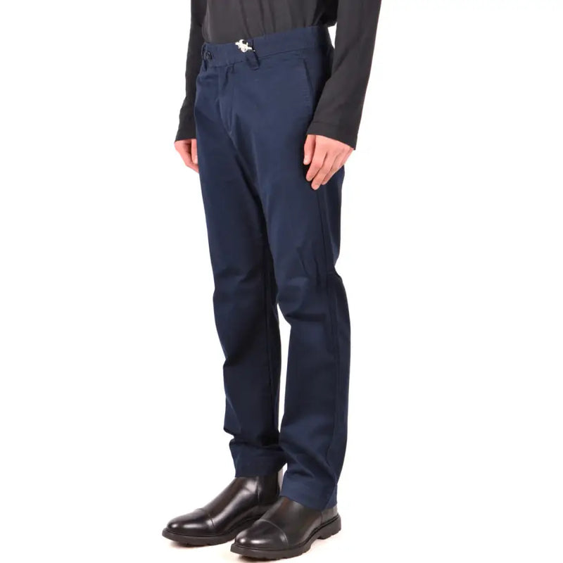 Dunkelblaue Chino-Herrenhose von La Martina mit dezenter Struktur und silberfarbener Gürtelschnalle für formelle Anlässe