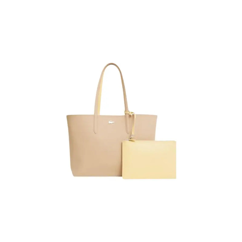Sac cabas Lacoste en cuir beige avec pochette assortie