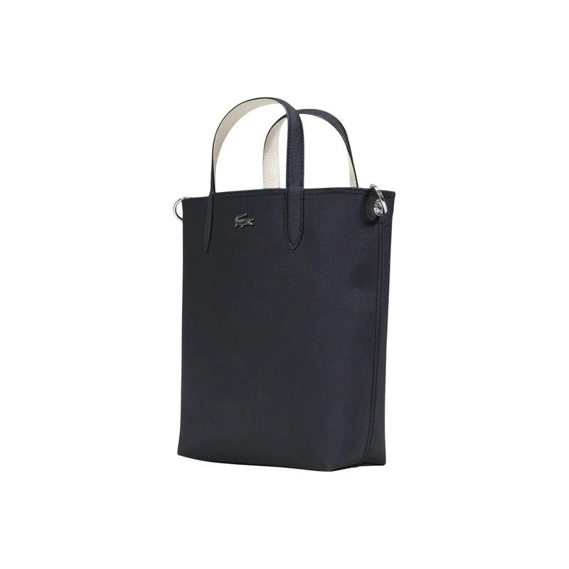 Lacoste black zip handbag tote with shoulder strap white interior lining and silver-tone hardware
