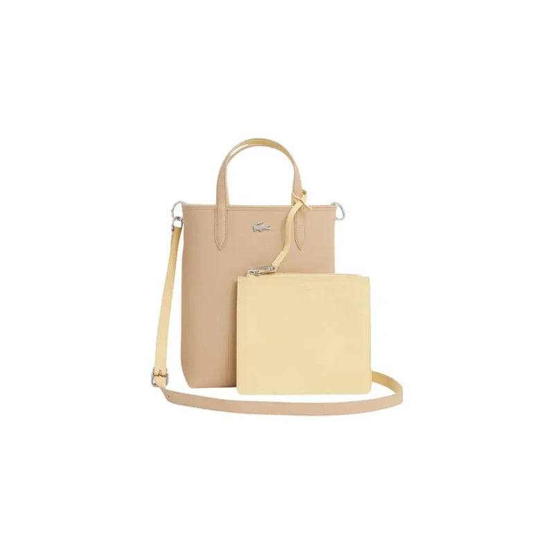 Beigefarbene Lacoste-Ledertasche mit Riemen, Clutch und Krokodillogo