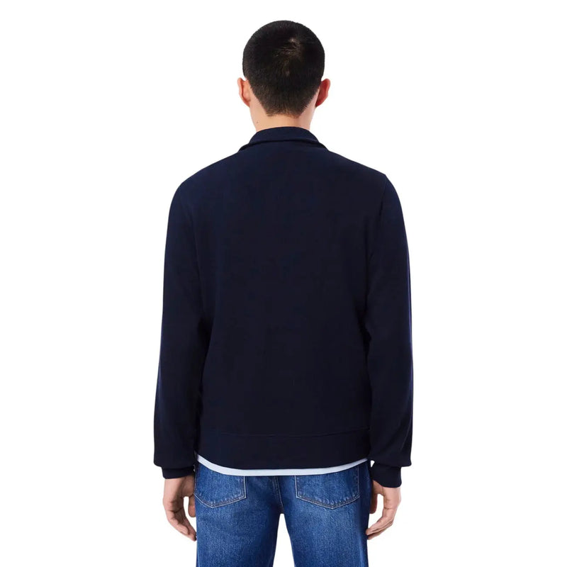 Navy blue lacoste men cotton turtleneck sweatshirt with subtle ribbed collar and cuffs in knit fabric