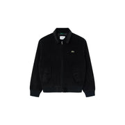 Lacoste Herren-Baumwollblazer, schwarze Cord-Bomberjacke mit dezentem grünem Krokodillogo auf der linken Brust und farblich passenden Besätzen