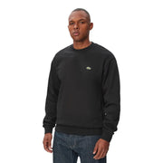 Black Lacoste men cotton crewneck sweatshirt with small green crocodile logo on the left chest