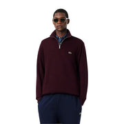 Maroon Lacoste men cotton half-zip pullover with subtle green crocodile logo on chest, ideal casual wear