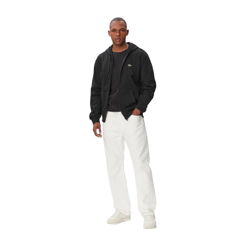 Lacoste men cotton hoodie black with zip-up front and subtle green crocodile logo on the chest