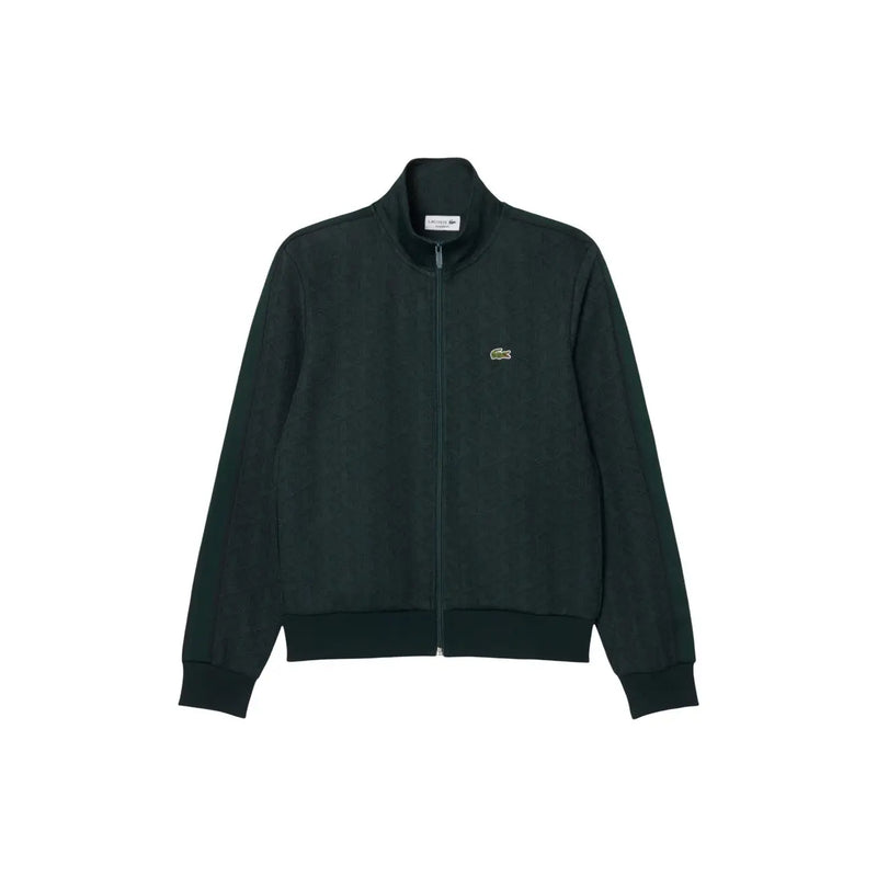 Schwarze Lacoste-Trainingsjacke mit Reißverschluss und dezentem grünem Krokodil-Logo auf der Brust aus Baumwolle für Herren