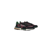 Lacoste Herren-Sneaker aus Leder, Modell Bordeaux Elite Active, in Bordeauxrot und Schwarz mit grünen Akzenten und klobiger Gummisohle