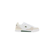 Lacoste Herren-Sneaker aus Leder, weiß, Modell Slam Break, mit perforierten beigen Details, grünem Krokodil-Logo und dunkelgrünem Sohlenstreifen