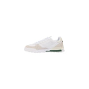 Lacoste Herren-Sneaker aus Leder, weiß, Modell Slam Break, mit Perforationen und grünem Akzent an der Zwischensohle