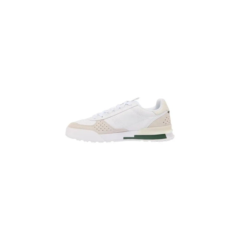 Lacoste Herren-Sneaker aus Leder, weiß, Modell Slam Break, mit Perforationen und grünem Akzent an der Zwischensohle