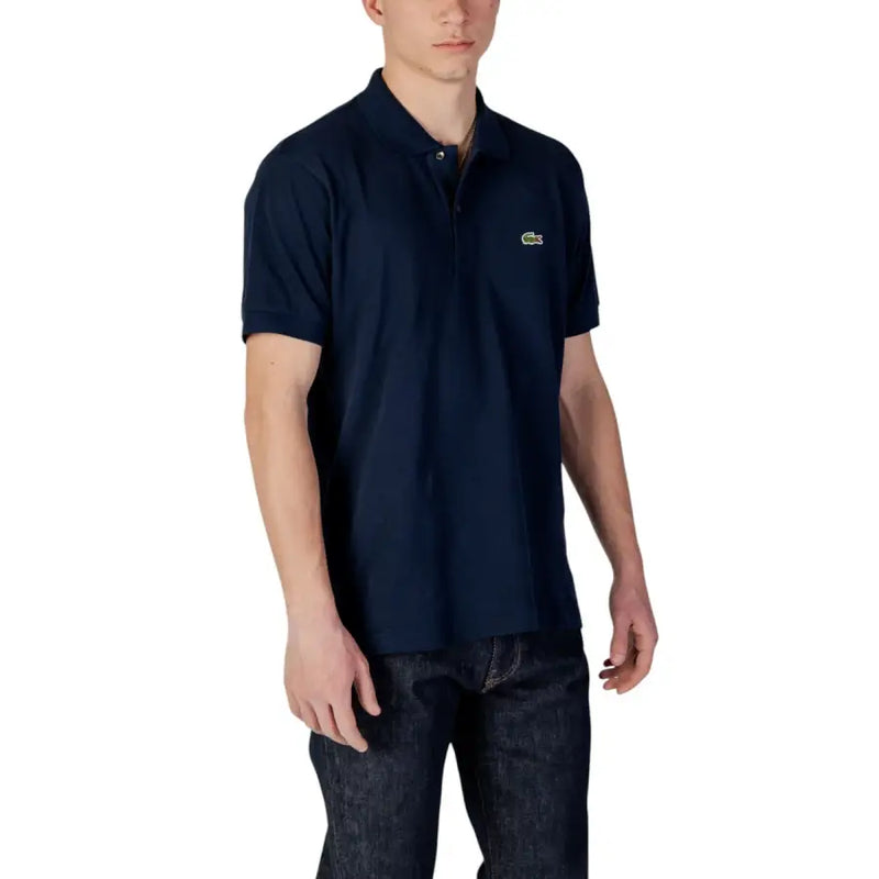 Marineblaues Lacoste Herren-Poloshirt mit kleinem, gesticktem Krokodil-Logo, Kurzarm, aus Baumwolle