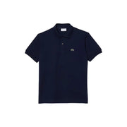 Marineblaues Lacoste Herren-Poloshirt mit grünem Krokodil-Logo, aus Baumwolle, Kurzarm, für die Freizeit.