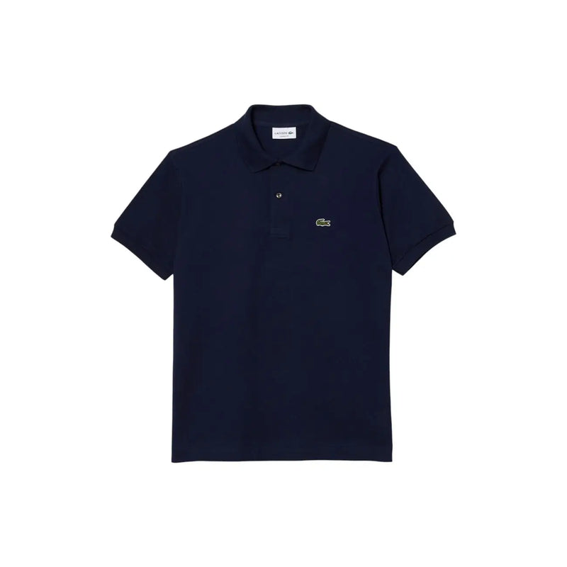 Navy blue Lacoste men polo shirt with green crocodile logo made of cotton short sleeve for casual wear