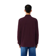 Lacoste men purple cotton long-sleeved polo shirt with classic collar and smooth solid fabric