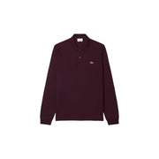 Lacoste men purple cotton t shirt maroon long sleeved polo with classic collar and green crocodile logo on chest