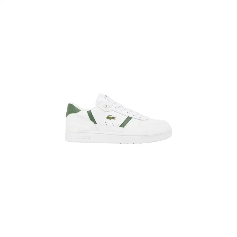 White lacoste men sneaker made of polyurethane with green accents and crocodile logo for spring summer use