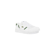 White Lacoste men sneaker in polyurethane with green accents and classic crocodile logo for spring summer use
