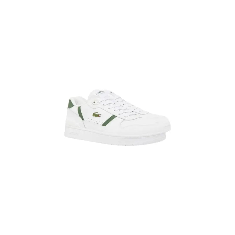 White Lacoste men sneaker in polyurethane with green accents and classic crocodile logo for spring summer use