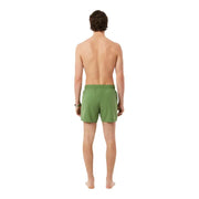 Lacoste men swimwear olive green elastic waist swim trunks designed for comfort and casual beachwear