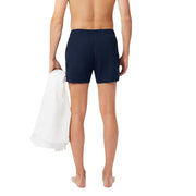 Navy blue Lacoste men swimwear swim trunks with elastic waistband made from lightweight quick-dry fabric