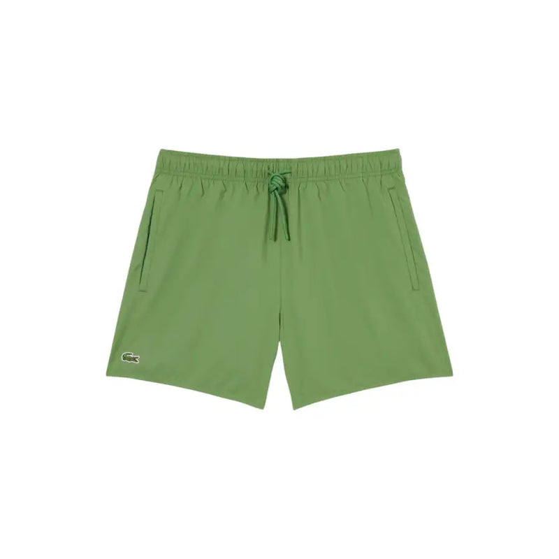 Green Lacoste men swimwear swim trunks with elastic waistband and drawstring for comfortable water use