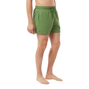 Green Lacoste men swim trunks with drawstring waistband and side pocket suitable for swimwear use