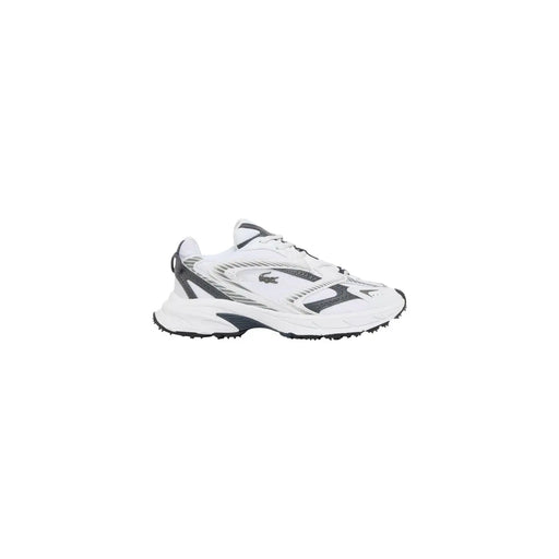 Weiße Lacoste Herren-Sneaker mit grauen Akzenten, klobiger Sohle aus Polyester-Polyurethan und markantem geometrischem Design