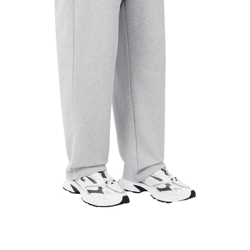 Weiße Lacoste Herren-Sneaker aus Polyester und Polyurethan mit schwarzen, klobigen Sohlen und modernem geometrischem Design