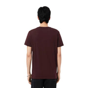 A lacoste mens bordeaux cotton t shirt in maroon with short sleeves and a crew neck design