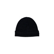 Lacoste wool cap for men in black with ribbed knit texture and folded cuff, front view