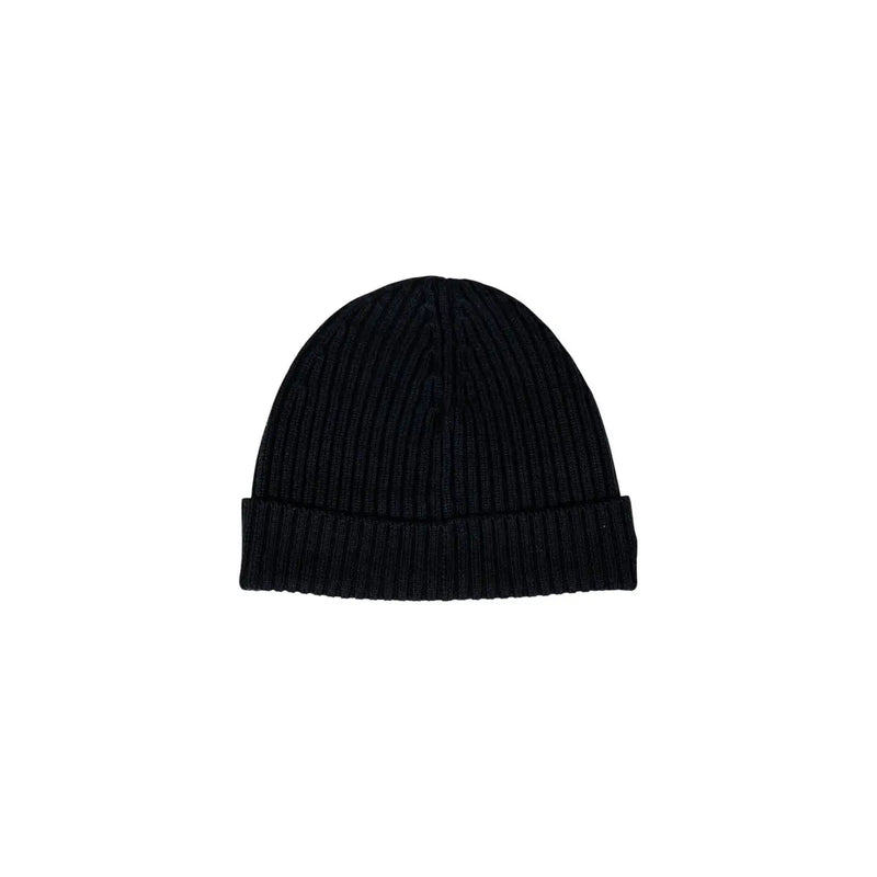 Lacoste wool cap for men in black with ribbed knit texture and folded cuff, front view