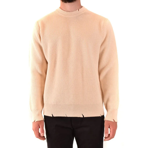 Laneus Kaschmirpullover, beige, gerippt, mit ausgefranstem Saum und Bündchen, Vorderansicht