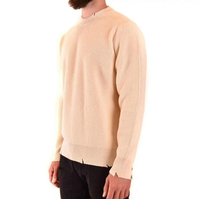 Laneus Kaschmirpullover für Damen in Beige mit Rippstrick und ausgefranstem Saum, Vorderansicht