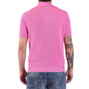 Laneus Baumwollpolo für Damen in leuchtendem Pink, gerippt, mit kurzen Ärmeln und Kragen, Vorderansicht