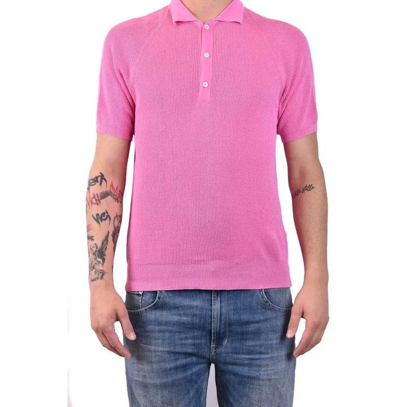 Laneus Baumwollpolo für Damen in leuchtendem Pink, gerippt, mit klassischem Kragen und weißen Knöpfen, Vorderansicht