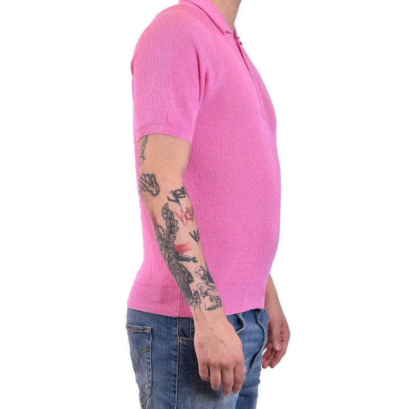 Laneus Baumwollpolo für Damen in leuchtendem Pink, gerippt, mit klassischem Kragen und kurzen Ärmeln, Vorderansicht