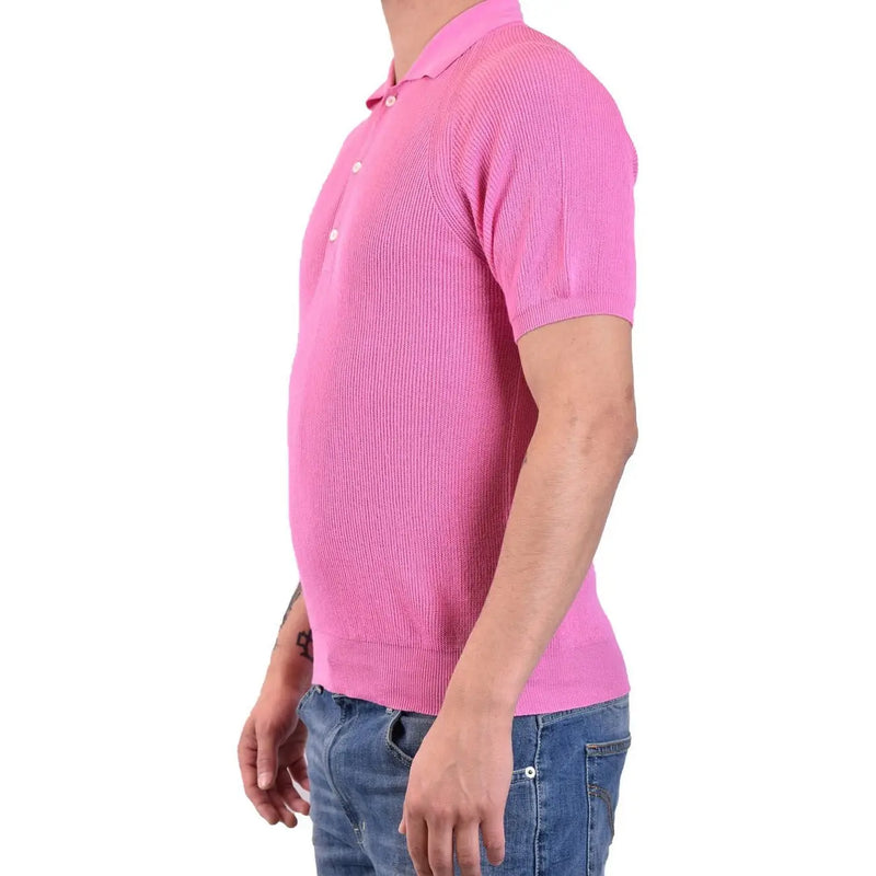 Laneus Baumwollpolo für Damen in leuchtendem Pink mit geripptem Strickstoff, klassischem Kragen und weißen Knöpfen, Vorderansicht