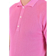 Laneus Baumwollpolohemd für Damen in leuchtendem Pink mit Rippstrickstruktur und weißen Knöpfen, Vorderansicht
