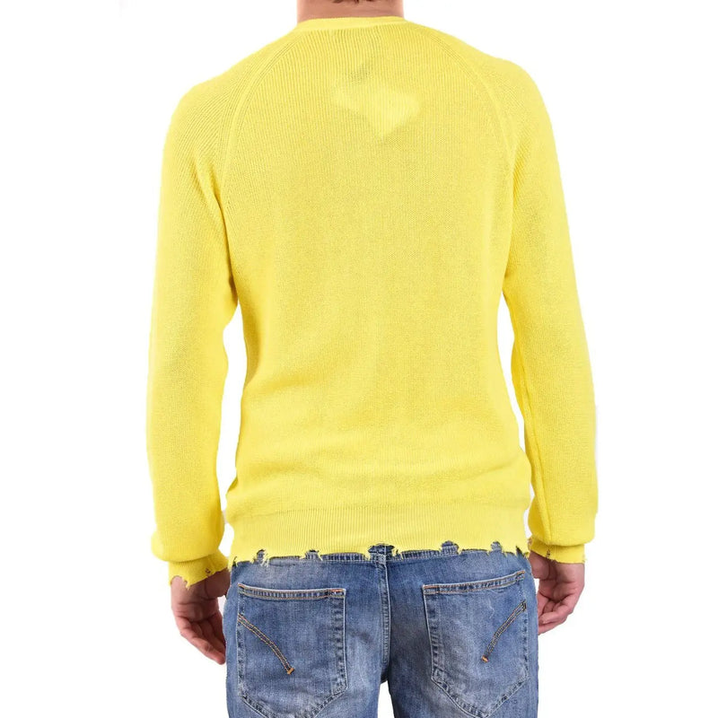 Laneus Baumwollpullover für Damen in leuchtendem Gelb mit Rippstrick und ausgefranstem Saum, Vorderansicht