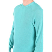 Laneus men knitwear green long round neck cotton teal ribbed knit sweater with crew neck and long sleeves